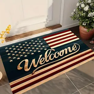 American Flag Welcome Doormat, Non-Slip Backing Washable Patriotic Star & Stripe Rug, Indoor Outdoor Floor Mat for Home Entry, Front Door, Garden, Holiday, Graduation & Housewarming Gift