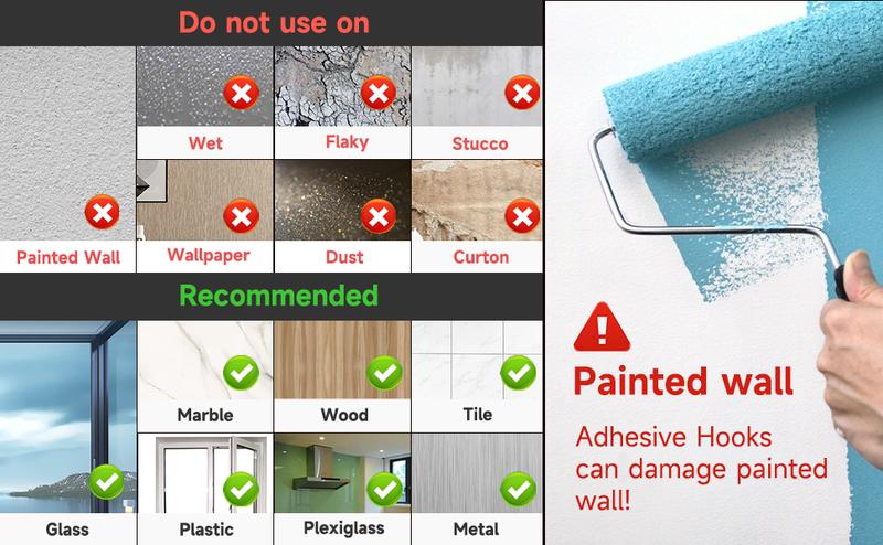 Large Heavy-Duty Adhesive Wall Hooks 44Ib Max 20 Packs Traceless Clear Removable Waterproof Rustproof for Kitchen Bathroom Home Organizer