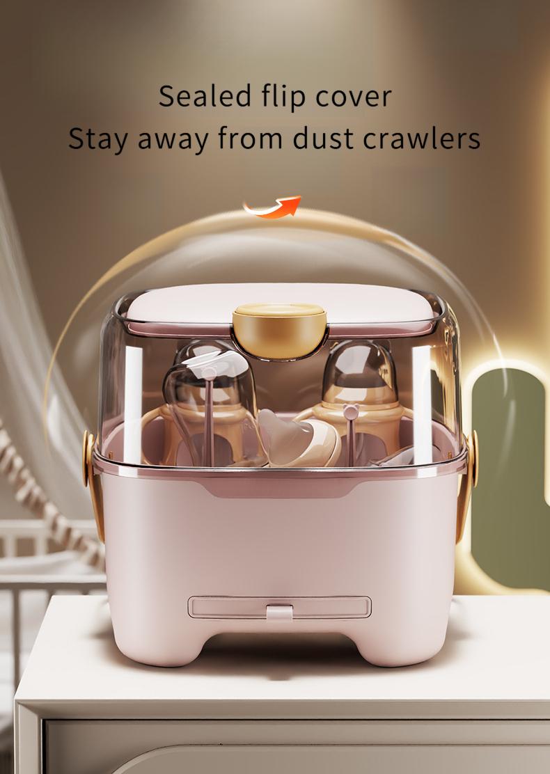 Portable Lid Baby Bottle Box Food Grade Material Dustproof Insectproof Baby Supplies Storage Box Draining Baby Bottle Box removable drip tray