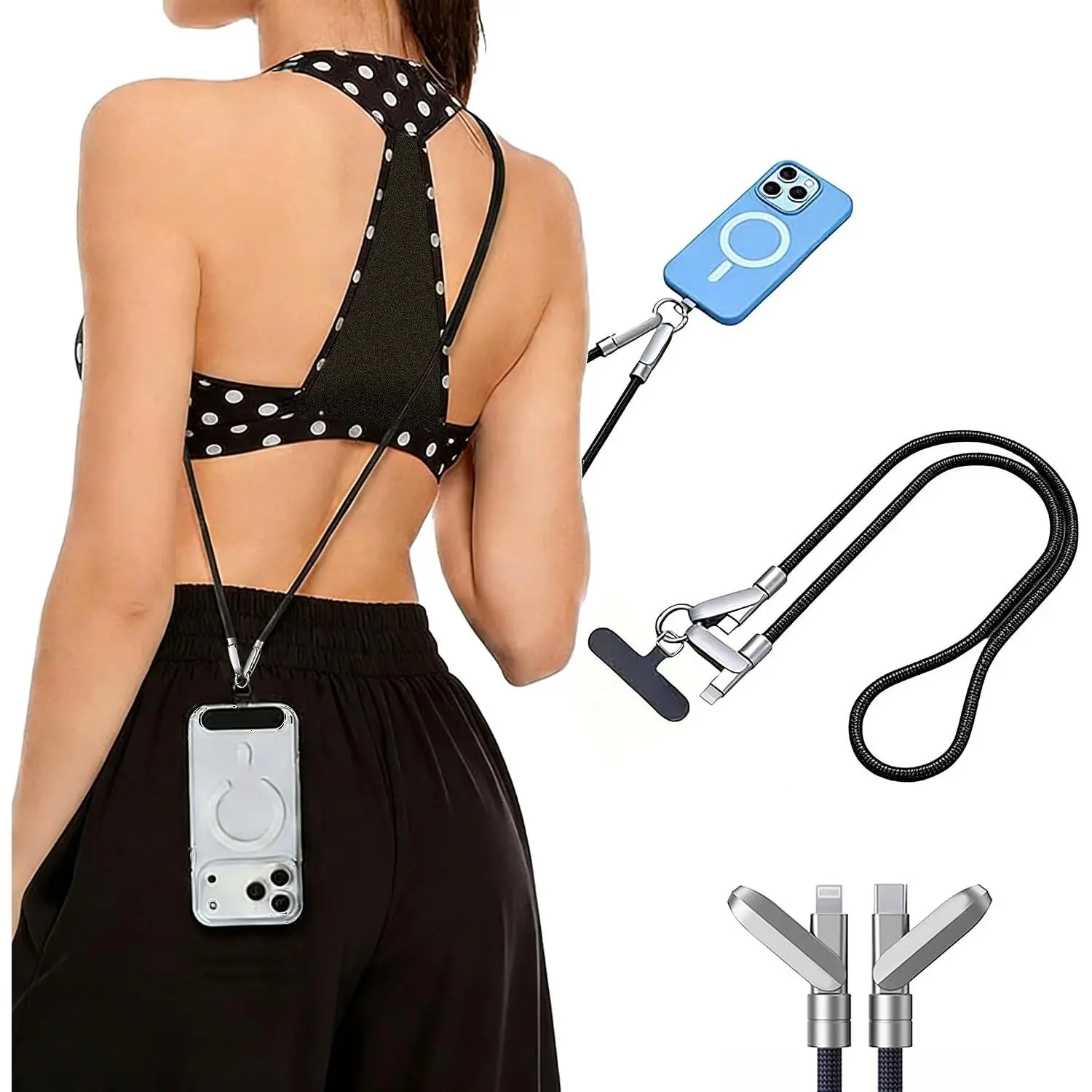 Nylon Braided Lanyard ,2-in-1Charging Data  with 120W  ChargeHigh Speed Transfer for /Android