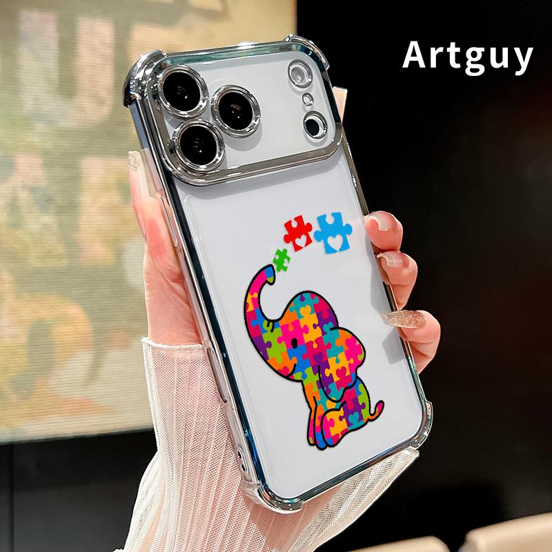 Compatible with iPhone 17 Pro Max 16 15 Plus Air 14 13 12 11 E Case Puzzle - Elephant Fantasy Pattern Clear Protective Four Corners Air Cushion Anti-drop Shockproof Cellphone Casing