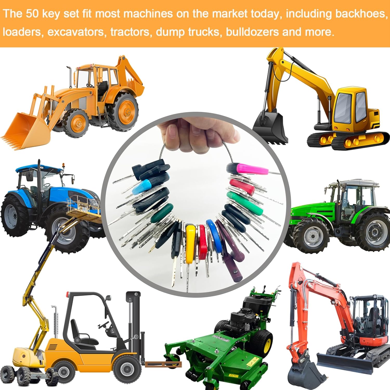 50 Heavy Equipment Keys Master Set, Construction Contractor Machine Ignition Keys Set