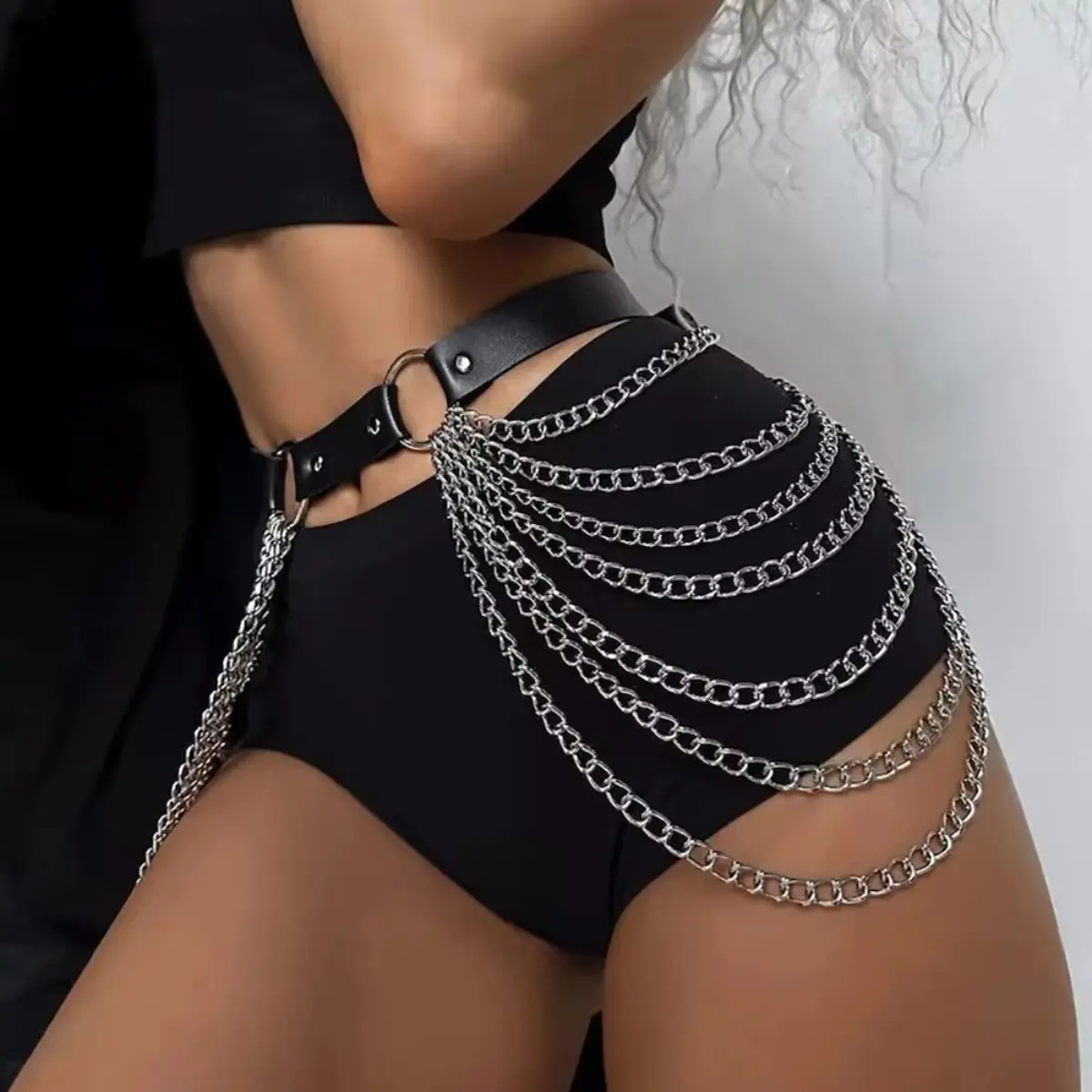 Women's Gothic Punk Black PU Leather Belt with Fringe - Adjustable Harness Waist Chain, Rockabilly Halloween Festival Bag Accessory for Adults, DIY Luggage Bag Accessory Belts, Accessories Adults
