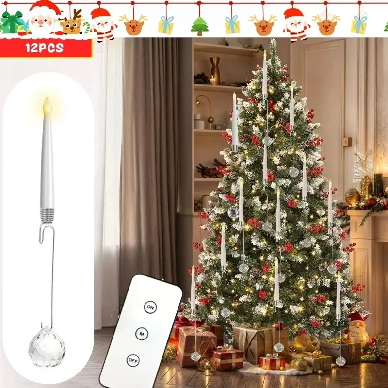 12 Smart Electronic Candles with Remote Control, Flameless LED Candles, Crystal Holders, Warm, Battery Powered, Christmas Decor