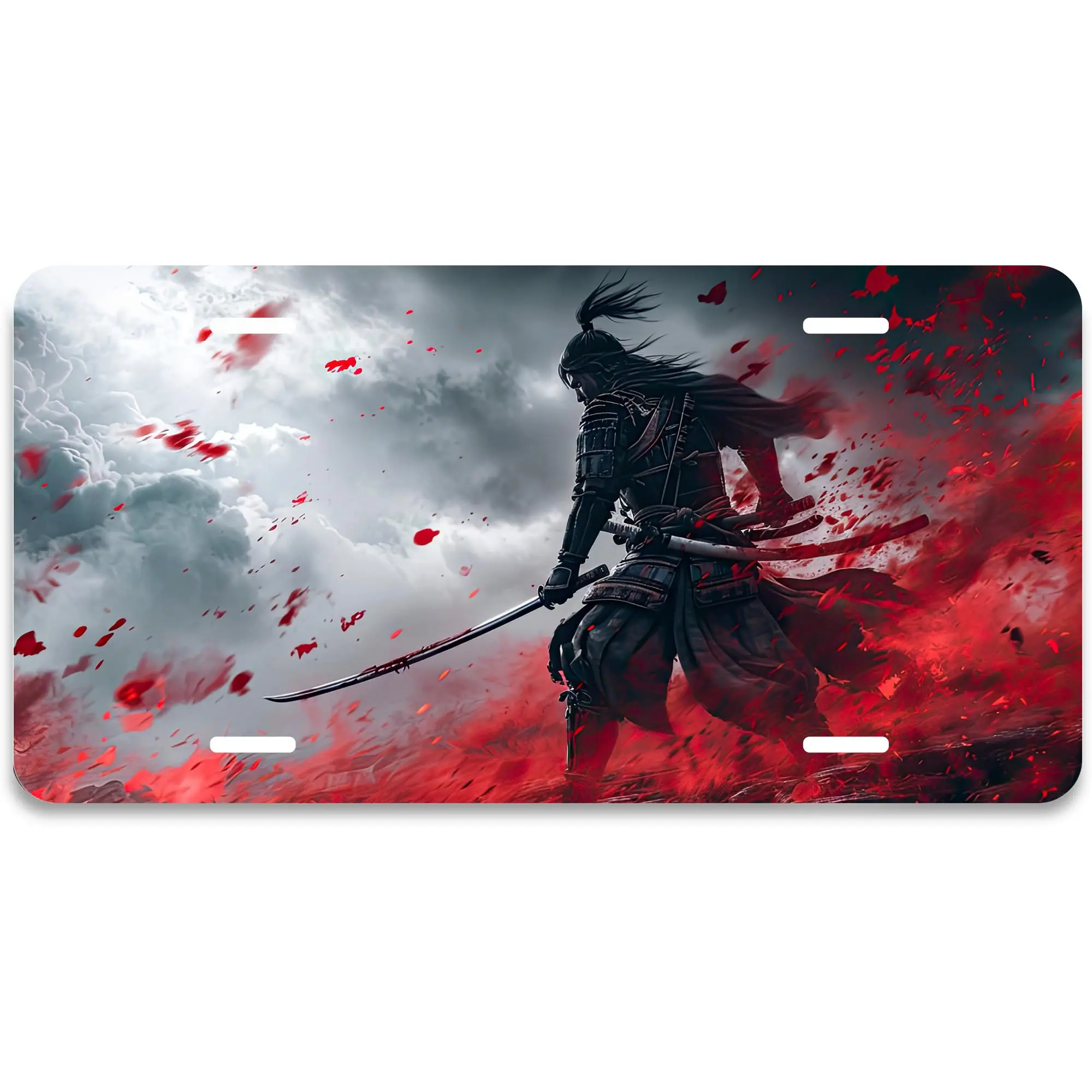 Front License Plate 6x12 Inches Samurai at Battlefield | Aluminum Metal Decorative Vanity Tag, 6x12 Inches 4 Holes Car Decoration Accessory for Men & Women