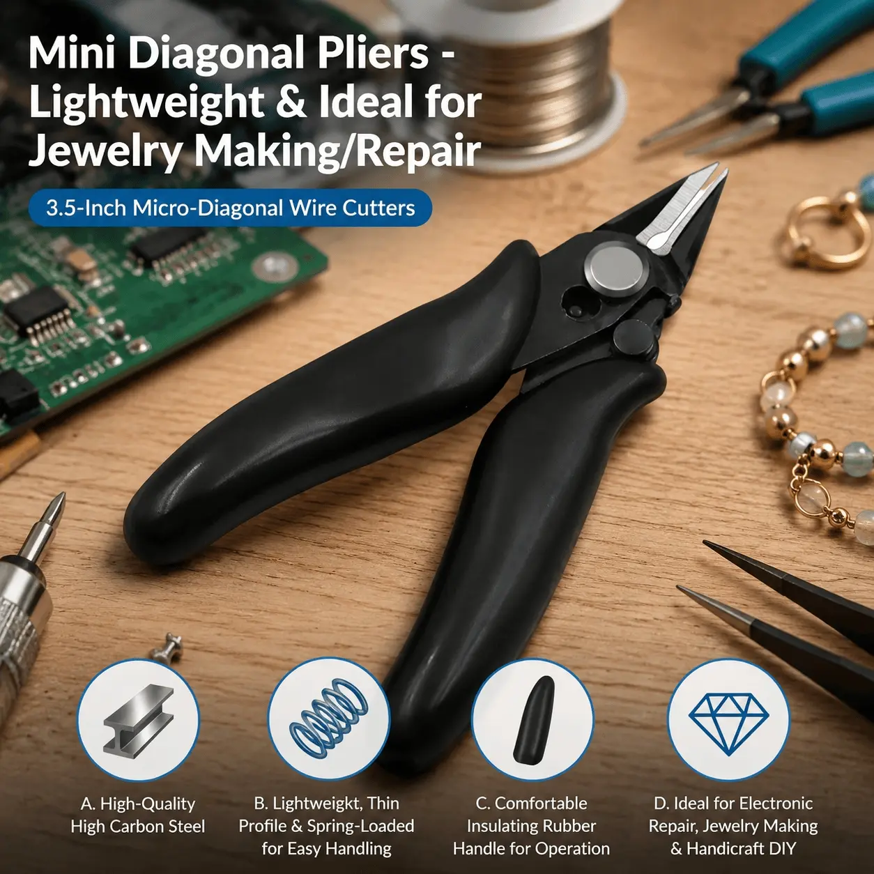 Professional Micro Precision Flush Cutters for Jewelry Making, Model Craft & Electronics Repair - Mini Side Cutters with Safety Lock, Rust-Resistant Pliers for Copper Wire & DIY Projects, Durable Fine Cutting Tool Set, Wire Tools