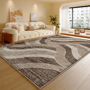 Velvet Area Rug, Contemporary Neutral Tone Abstract Wave Non-Slip Washable Low-Pile Carpet for Living Room, Elegant and Simple Machine-washable Rug Outlines a Cozy Lifestyle. Vintage-designed Home Decor Rug, a Versatile Rug Suitable for the Living Room