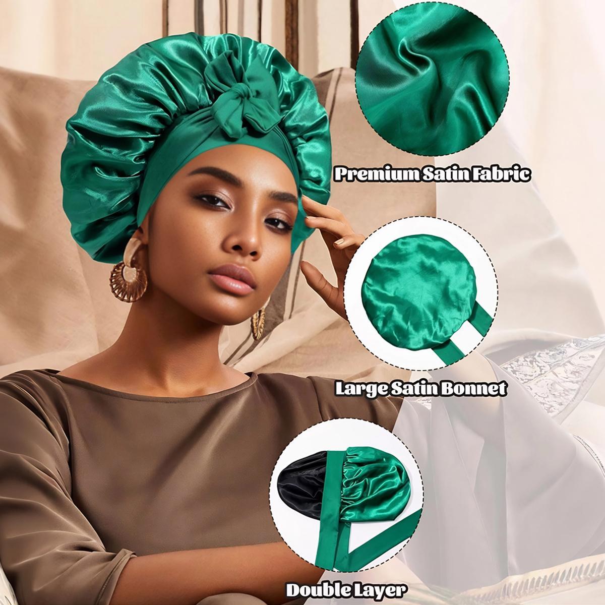 Satin Silk Bonnet Hair Caps Bonnet with Elastic Tie Band for Sleeping Double Layer Hair Bonnet for Women Natural Curly Hair