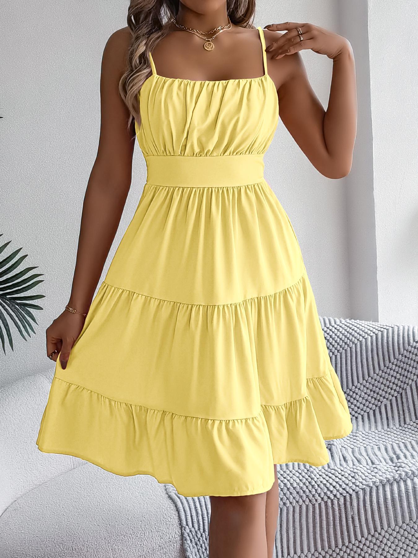 Women's Solid Color Cami Dress, Casual Fashionable Sleeveless A Line Dress for Summer, Ladies Clothes for Daily Wear