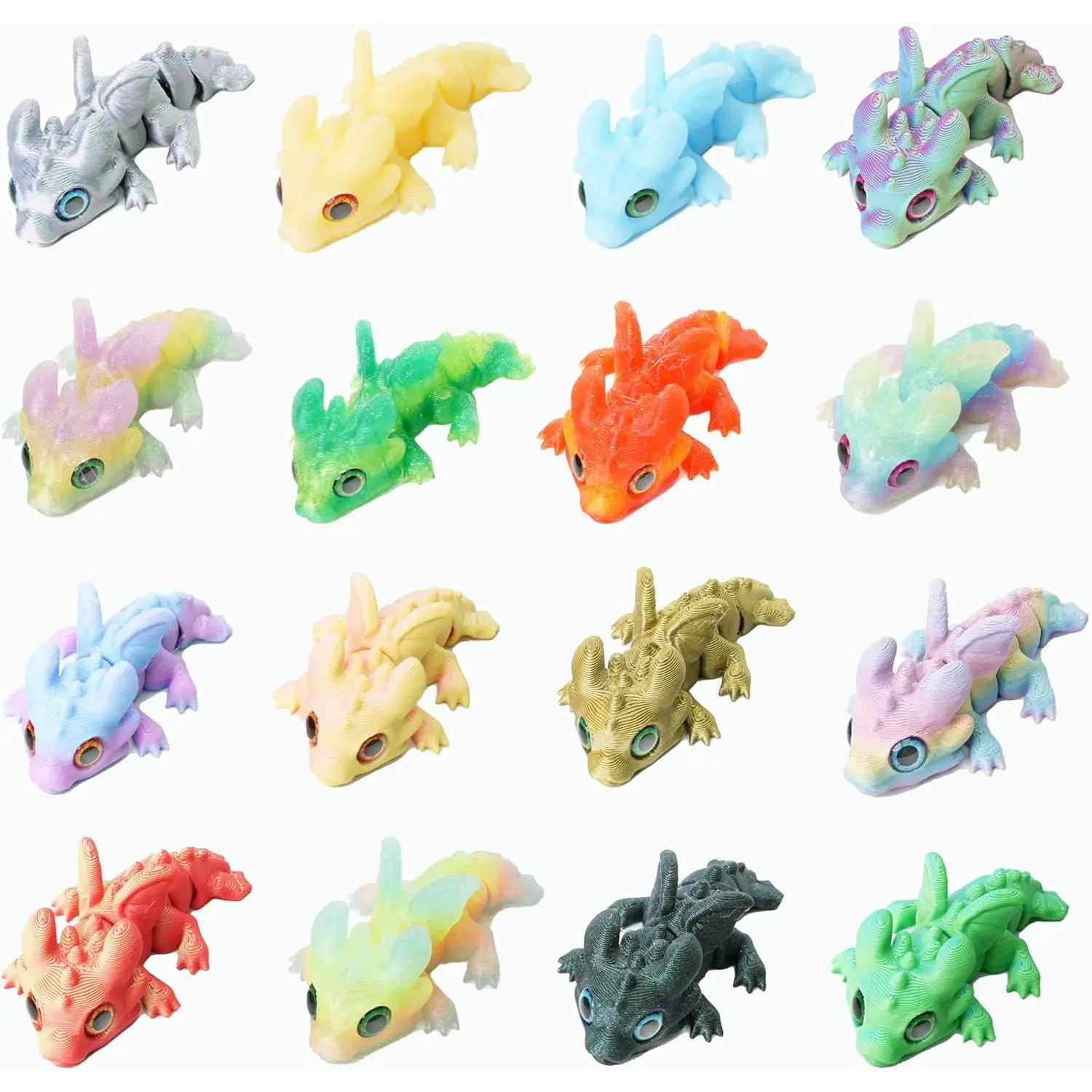 16Pcs Articulated Dragon Bulk, 3D Printed Dragon Small Animal Figurines, 3D Printed Fidget Toys for Easter Basket Stuffers, Desk Pets for Kids Classroom Prizes, Sensory Toys for Boys Girlsfidget toys