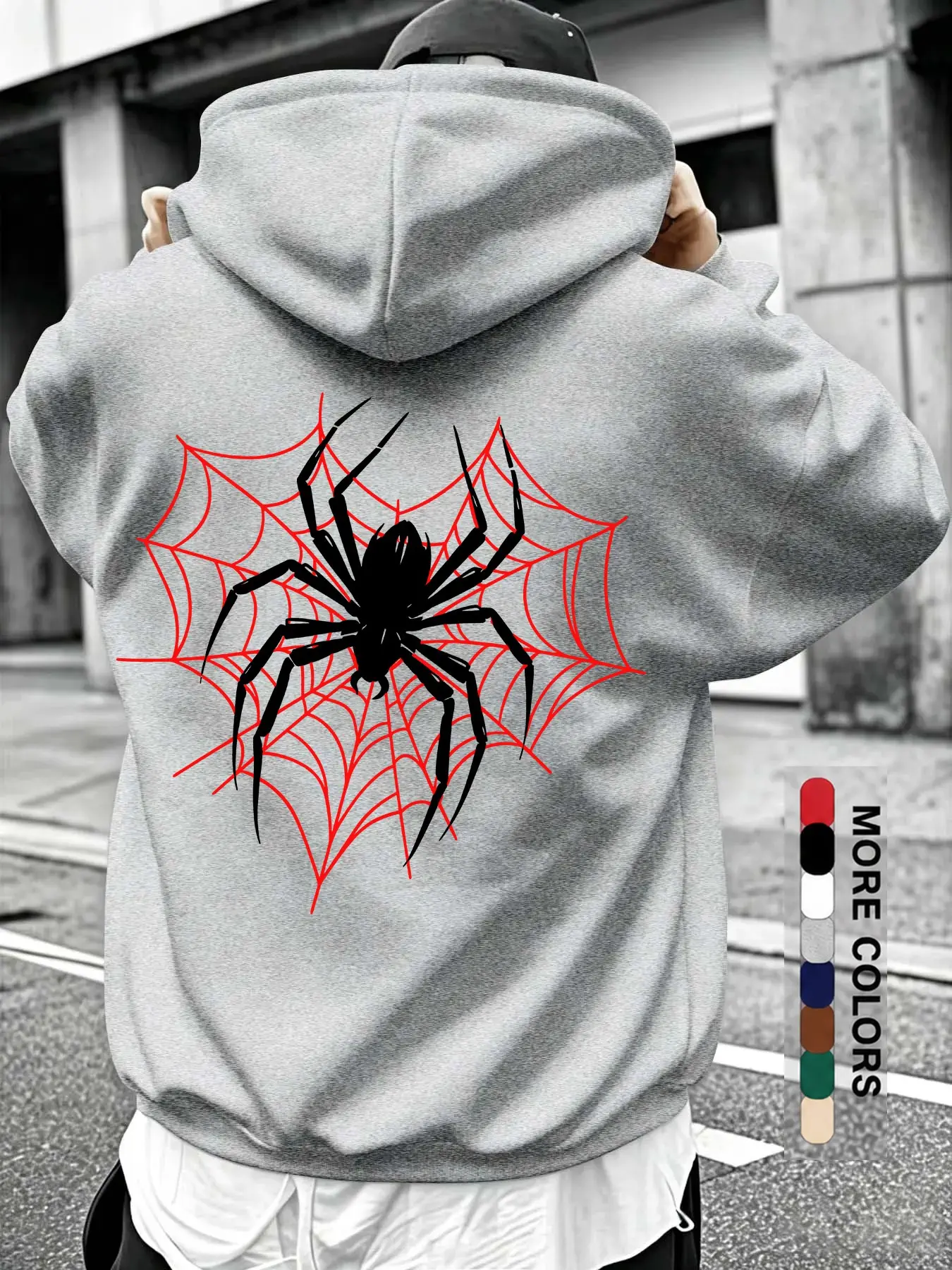 Unisex Spider Web Graphic Pullover Hoodie, Oversized Long Sleeve Streetwear Sweatshirt with Back Print, Multiple Colors for Fall and Winter#UnisexHoodie #SpiderWebHoodie #SpiderGraphic #BackPrintHoodie#Y2KStreetwear #GrungeStyle#MultipleColors