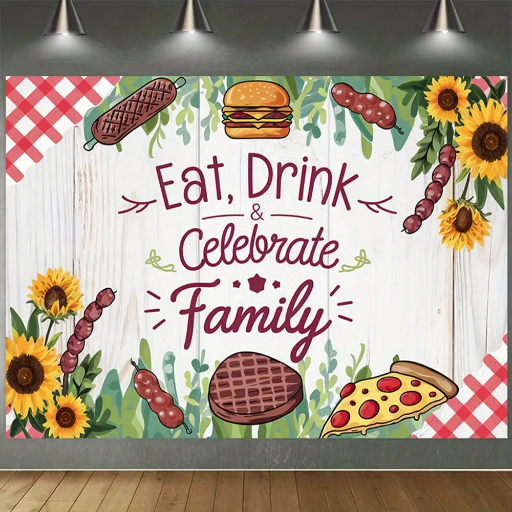 Polyester 2D Flat Banner Photography Backdrop - HD Digitally Printed BBQ Themed Cloth, Soft Lightweight Foldable Machine Washable, for Family Parties, Product Photography, Party