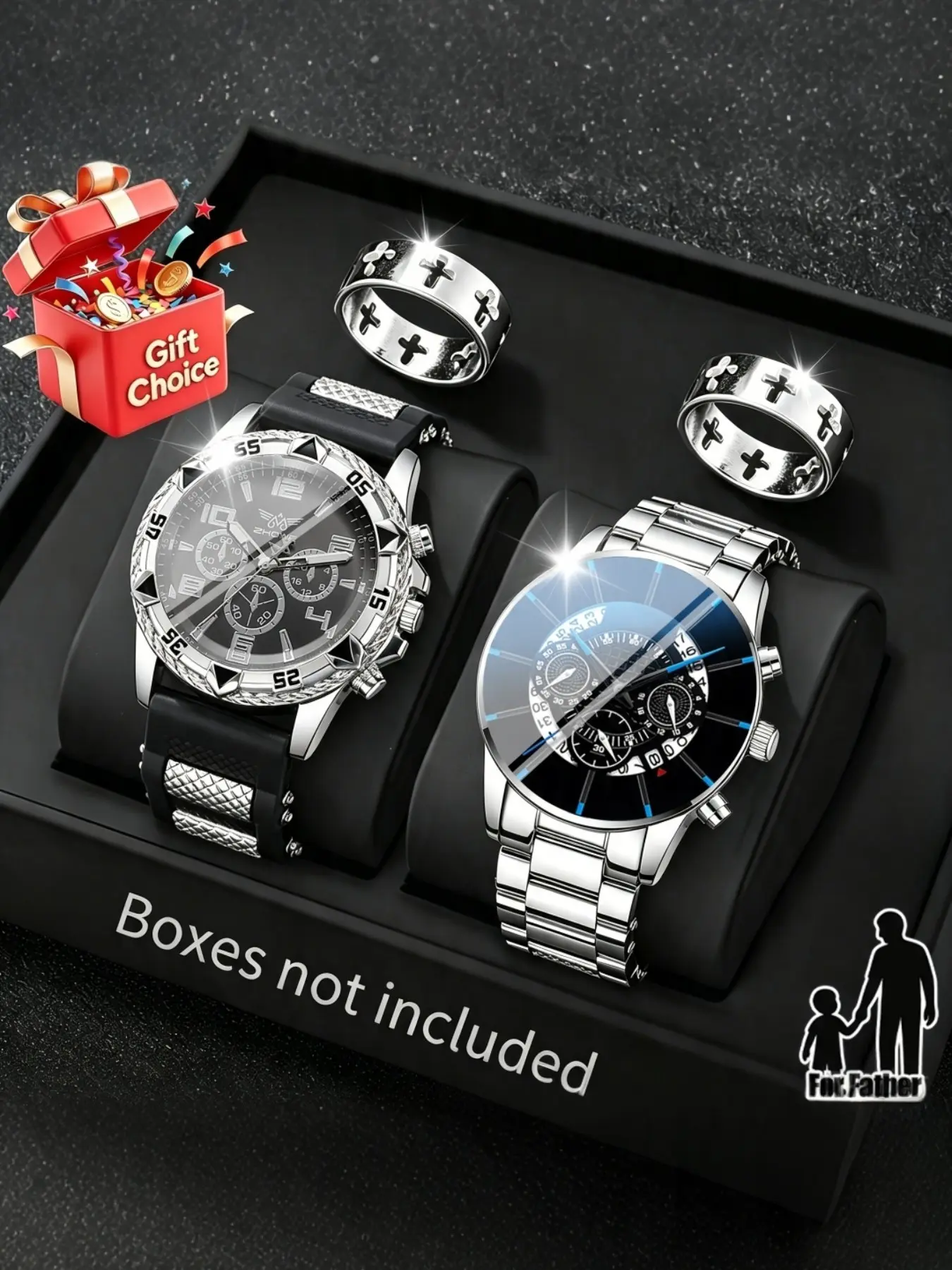 Luxury Business Men's Quartz Watch & Ring Set, Elegant Lightweight Design, Multiple Styles, Perfect for Office, Party, Gift, High-Quality