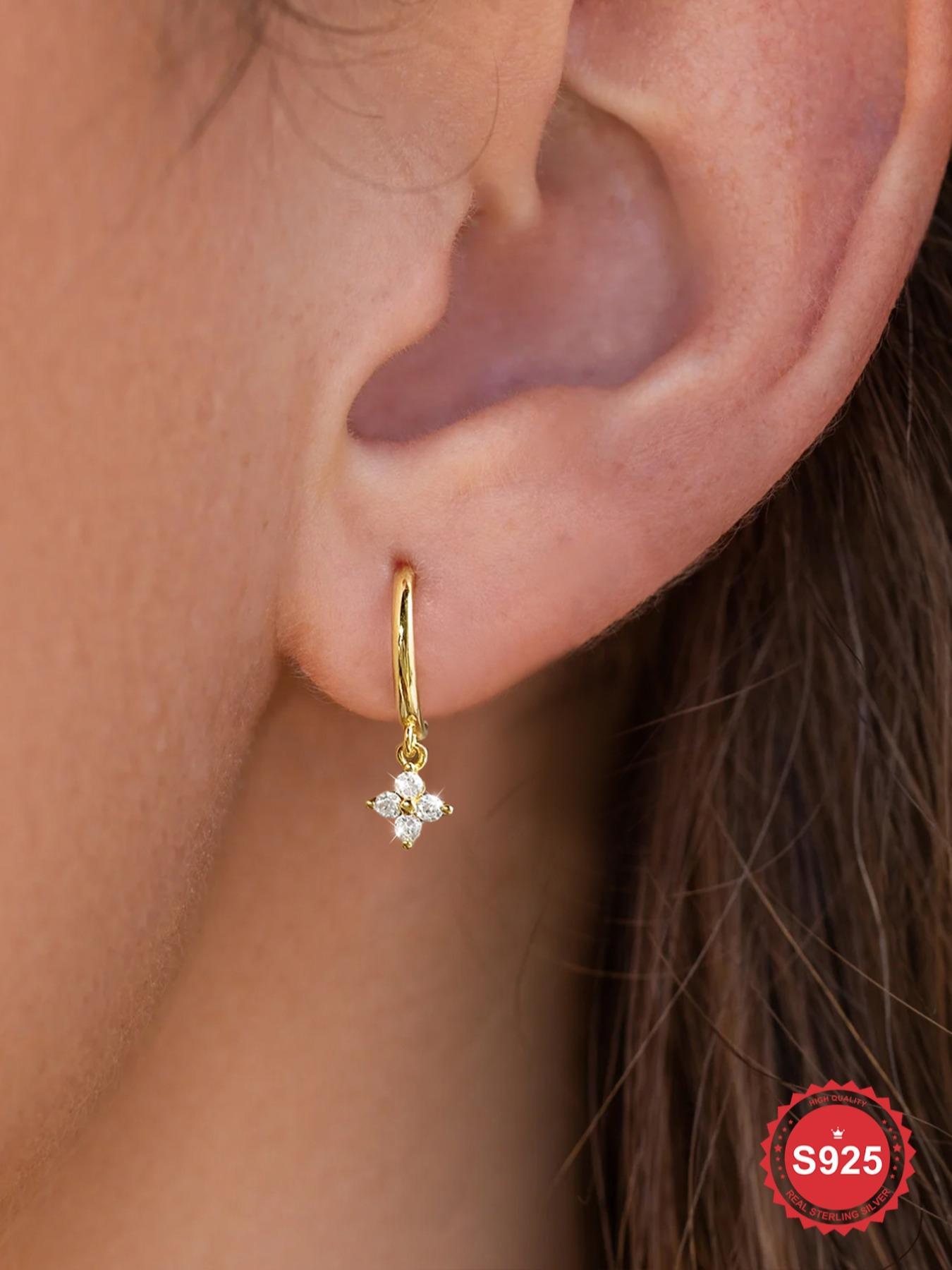 925 Sterling Silver Water Drop Shaped Zirconia Decor Dangle Earrings, Fashion Jewelry for Party, Daily Clothing Decor, Trendy All-match & Exquisite Jewelry for Gift, Tear Drop Earring, Teardrop Earrings