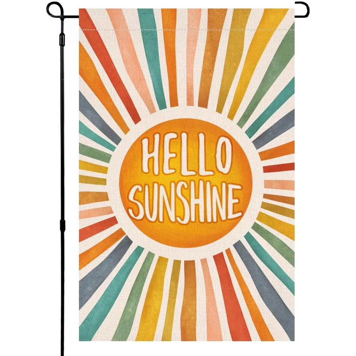 Hello Sunshine Double-Sided Thick Fabric Lawn Flag, Colorful Farmhouse Outdoor Garden Accessory, Home Courtyard Decoration Flag