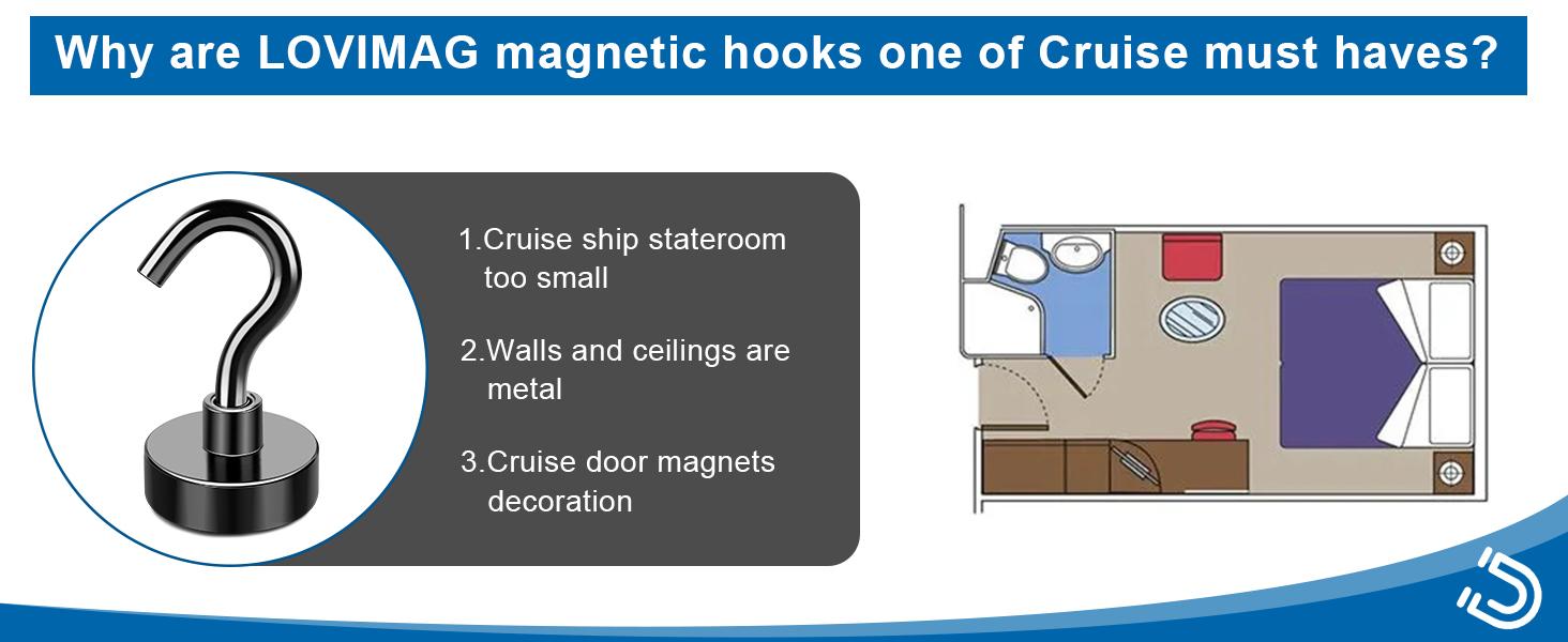Magnetic Hooks12 Pack 30lbs+ Magnet Hook 2026 Cruise Cabin Ship Essentials Heavy Duty Strong Magnets Refrigerator Fridge Hanging for Classroom Beach Vacation Kitchen Grills (Black)