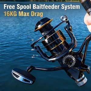 Huidiao GR Free Spool Spinning Reel 3000-7000 Baitfeeder Baitrunner Fishing Reel 5.2:1/4.7:1 Gear Ratio 16kg/35lb Powerful Drag Zero Play 4+1BB for Carp Catfish Live Bait Fishing Fishing Supplies