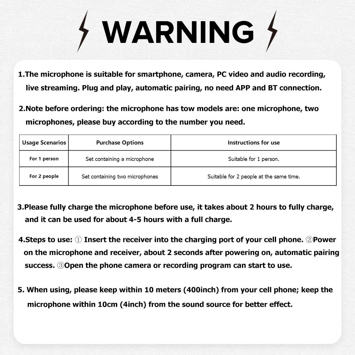 Wireless Lavalier Microphone, Condenser Recording Mic, USB Rechargeable Wireless Microphone, Lapel Mic for Video Recording, Teaching, Interviews, Podcast, Clip Microphone