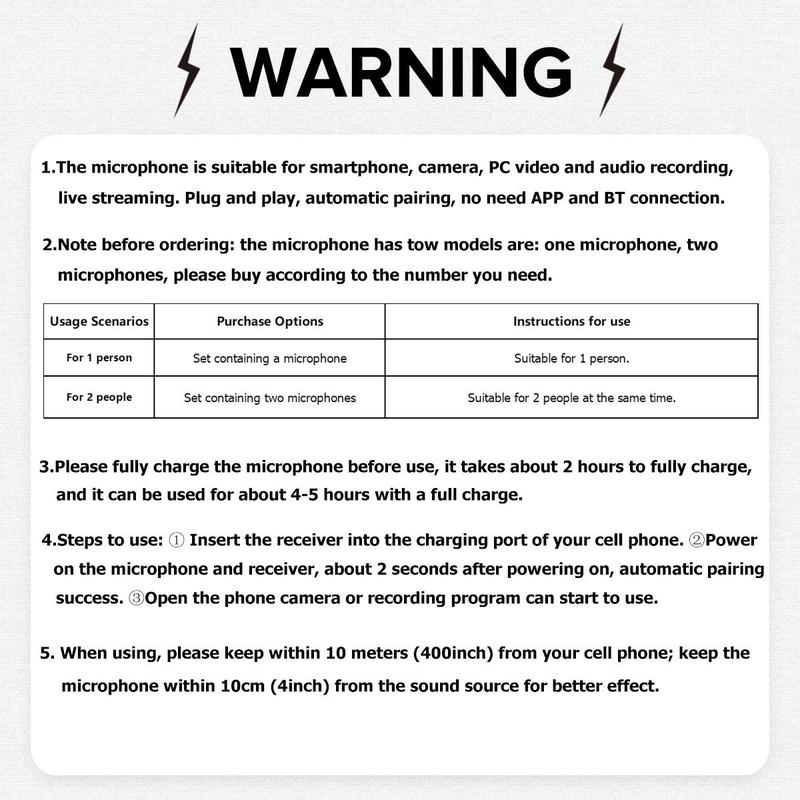 Wireless Lavalier Microphone, Condenser Recording Mic, USB Rechargeable Wireless Microphone, Lapel Mic for Video Recording, Teaching, Interviews, Podcast, Clip Microphone