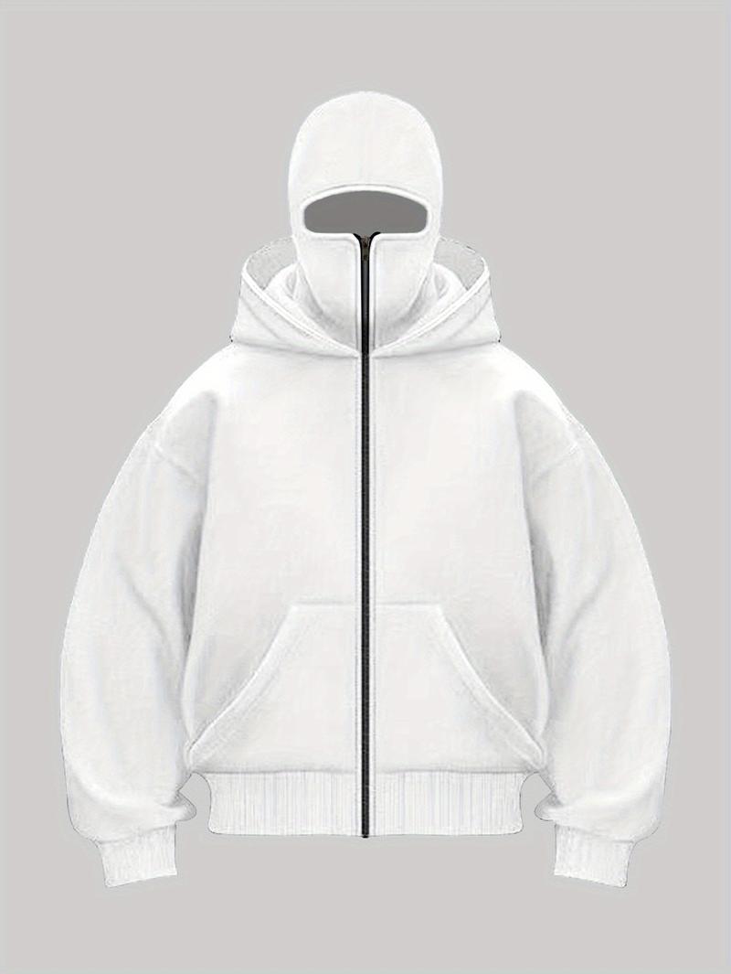 1pc TNZI men's full zipper windproof mask hoodie long-sleeved jacket versatile and fashionable urban style, with zippers and pockets - warm, windproof and durable, suitable for daily or outdoor autumn/winter wear