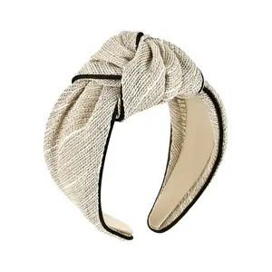 Top Knotted Headband for Women Girls, Wide Fashion Headbands with Knot for Women’s Hair, Cute Thick Fabric Non-Slip Hair Bands (Beige)