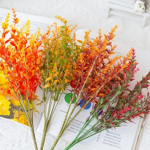 8 realistic autumn imitation 7-head lavender plants, with a total of 56 branches, UV-resistant plant decorations, suitable for outdoor garden decoration, realistic leaf plants, suitable for DIY floral decorations, Thanksgiving plant decorations