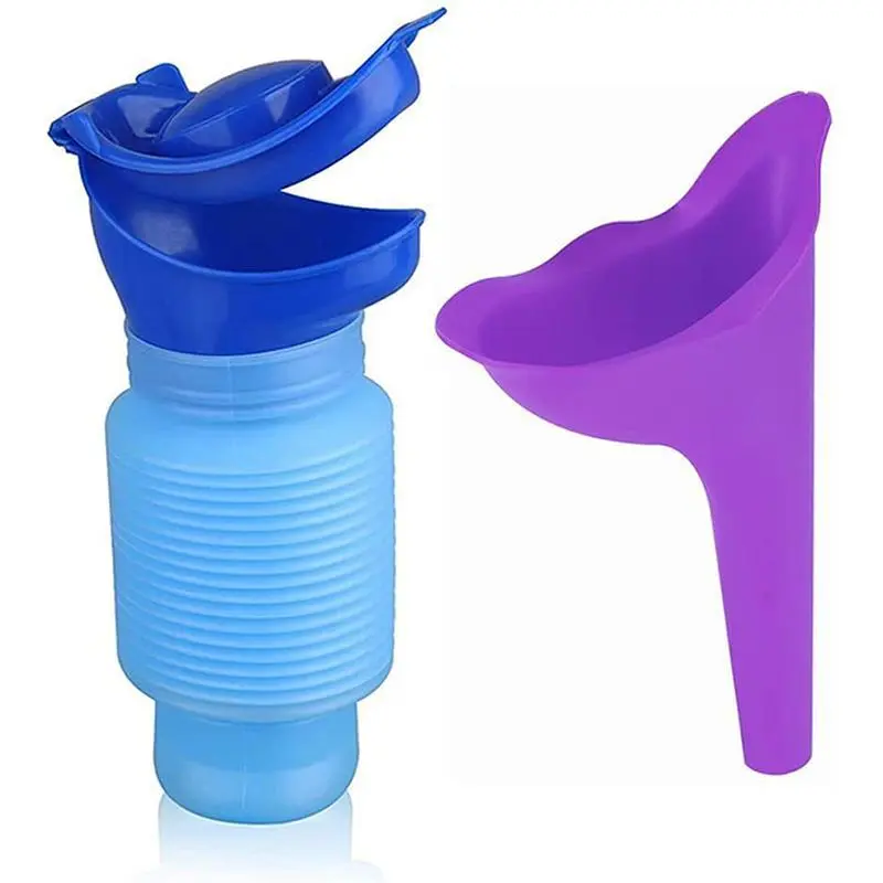 Portable Urinal Bottle with Female Urination Funnel, Leak-Proof Spill-Proof Emergency Travel Toilet, Reusable Mobile Pee Cup for All Ages