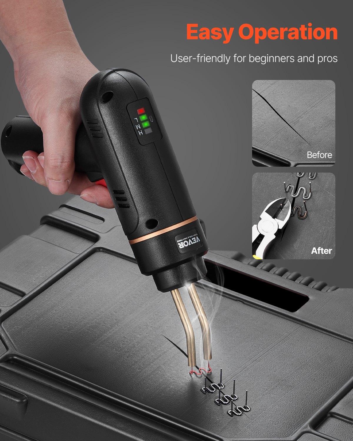 VEVOR Cordless Plastic Welder, 120W Plastic Welding Gun with 400PCS 4 Types Hot Staples, Rechargeable Hot Staple Welding Gun, Plastic Car Bumper Repair Kit for Kayak, Toys, Plastic Crack Repair