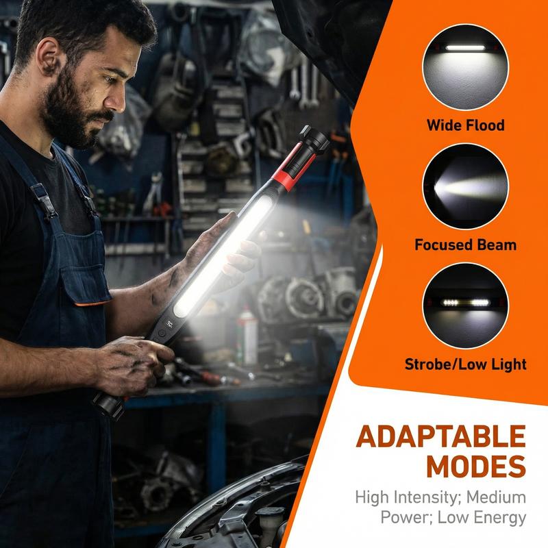 LED Magnetic Work Light for Car Repair, Super Bright Under Hood Inspection Lamp with Hook, 3 Light Modes, Durable ABS Auto Maintenance Flashlight (US Version)