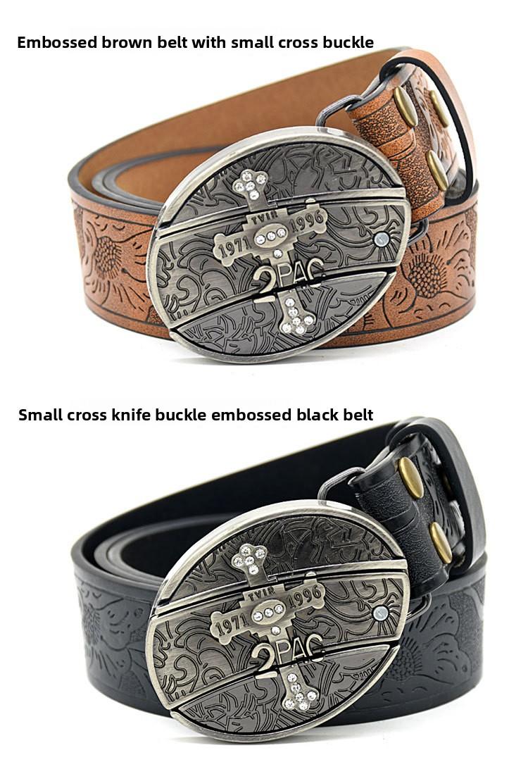 Men's belt, featuring embossed patterns, smooth buckle, personalized student fashion prints and engraved designs