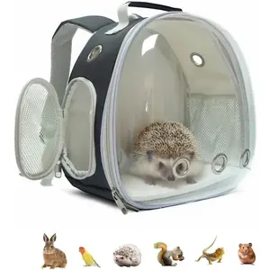 Transparent Breathable Small Animal Carrier Backpack Portable Black Travel Bag for Guinea Pig Hedgehog Rabbit Bird Squirrel Hamster Lizard Small Pets