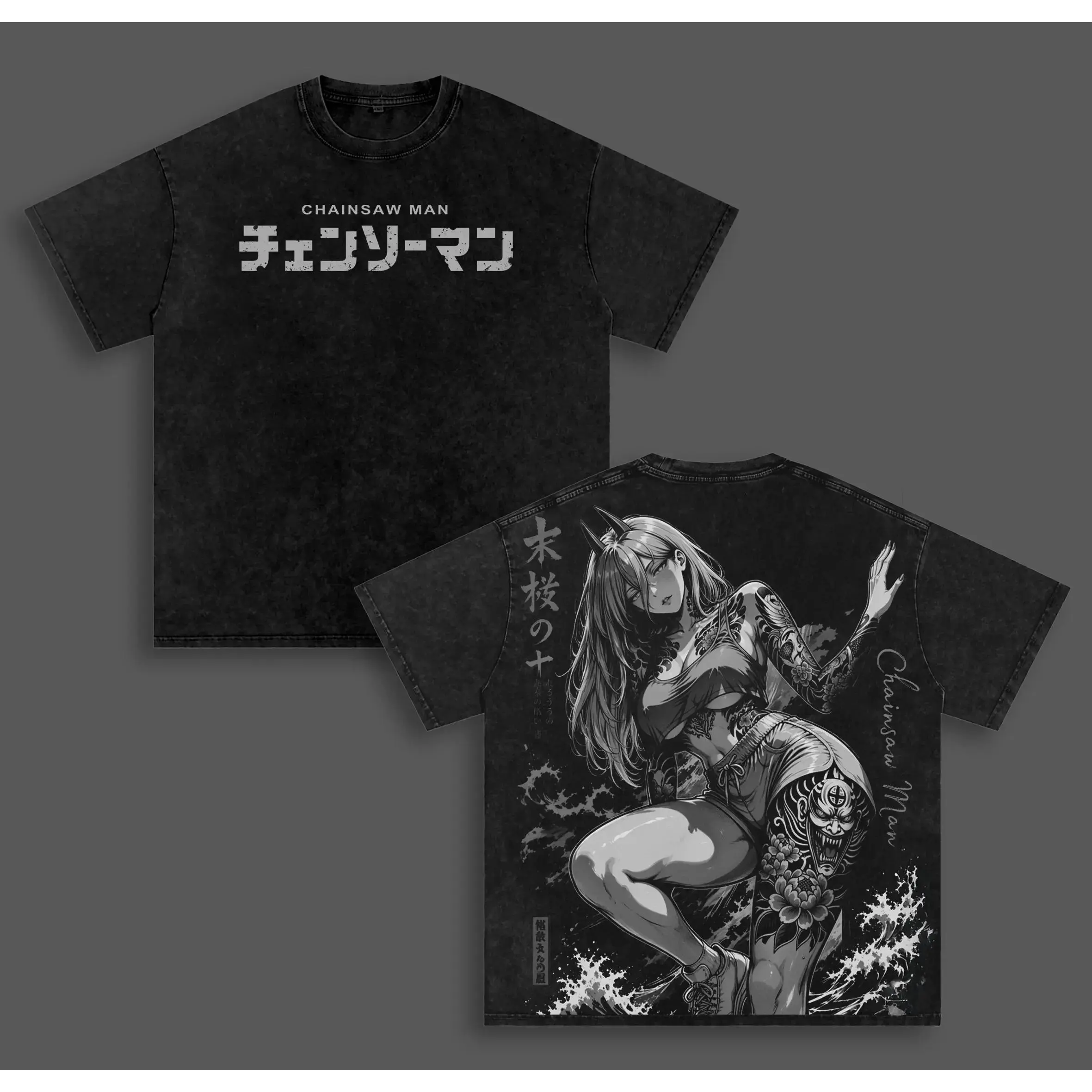 Chainsaw Man Anime Graphic T-Shirt, Unisex Heavyweight Cotton Crew Neck Top, Vintage Wash Relaxed Fit, Plus Sizes Available, S, 3Xl, 4Xl, 5Xl, Casual, Classic, Do Not Bleach, Hang Dry, Loose-Fitting, Machine Washable, Tops, Shortsleeve