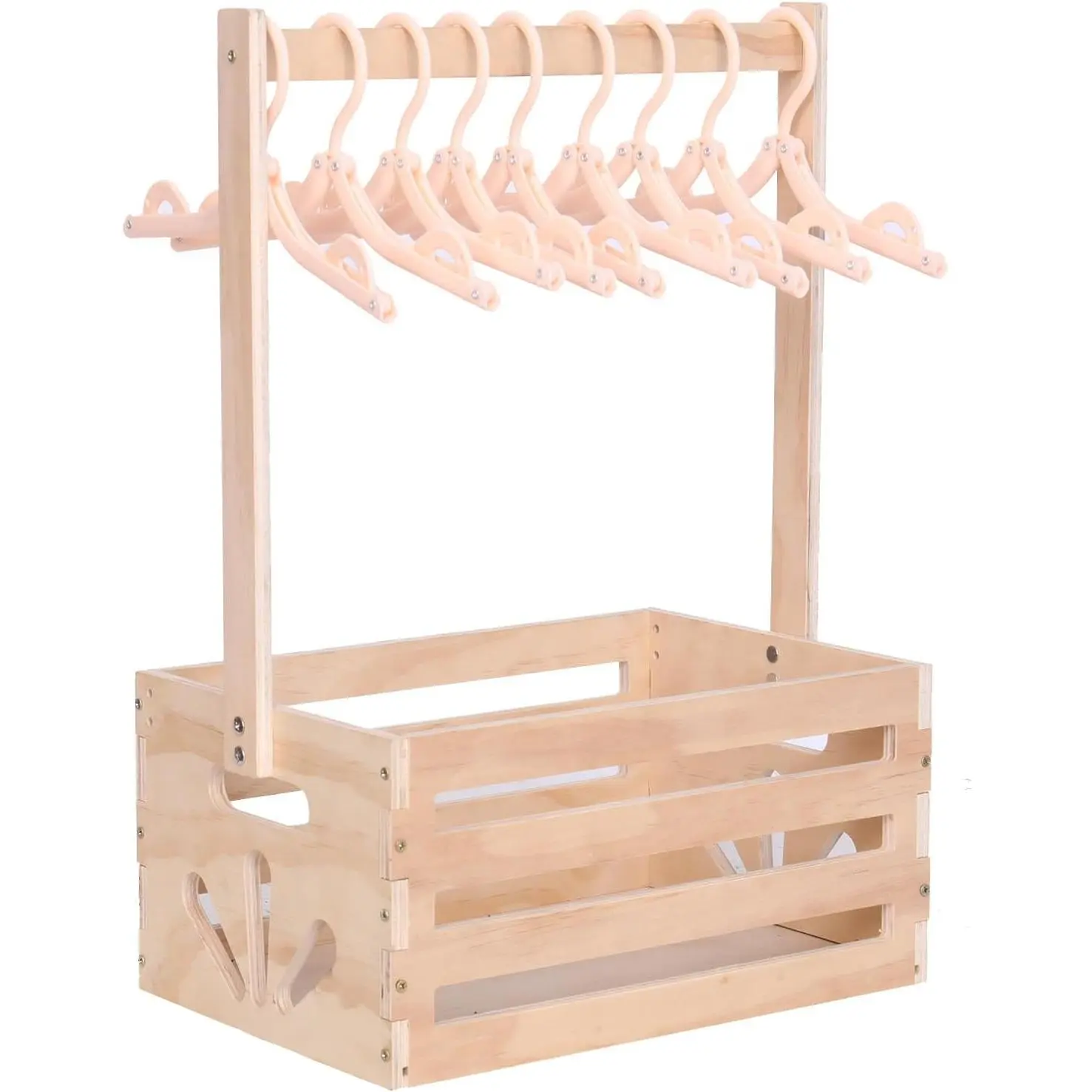 Wooden Baby Storage Crate Hamper with Handle, Gift Basket for Baby Nursery, Newborn Boy Girl Welcome Gift for New Mom Parents, Hangers Not Included(Gift)