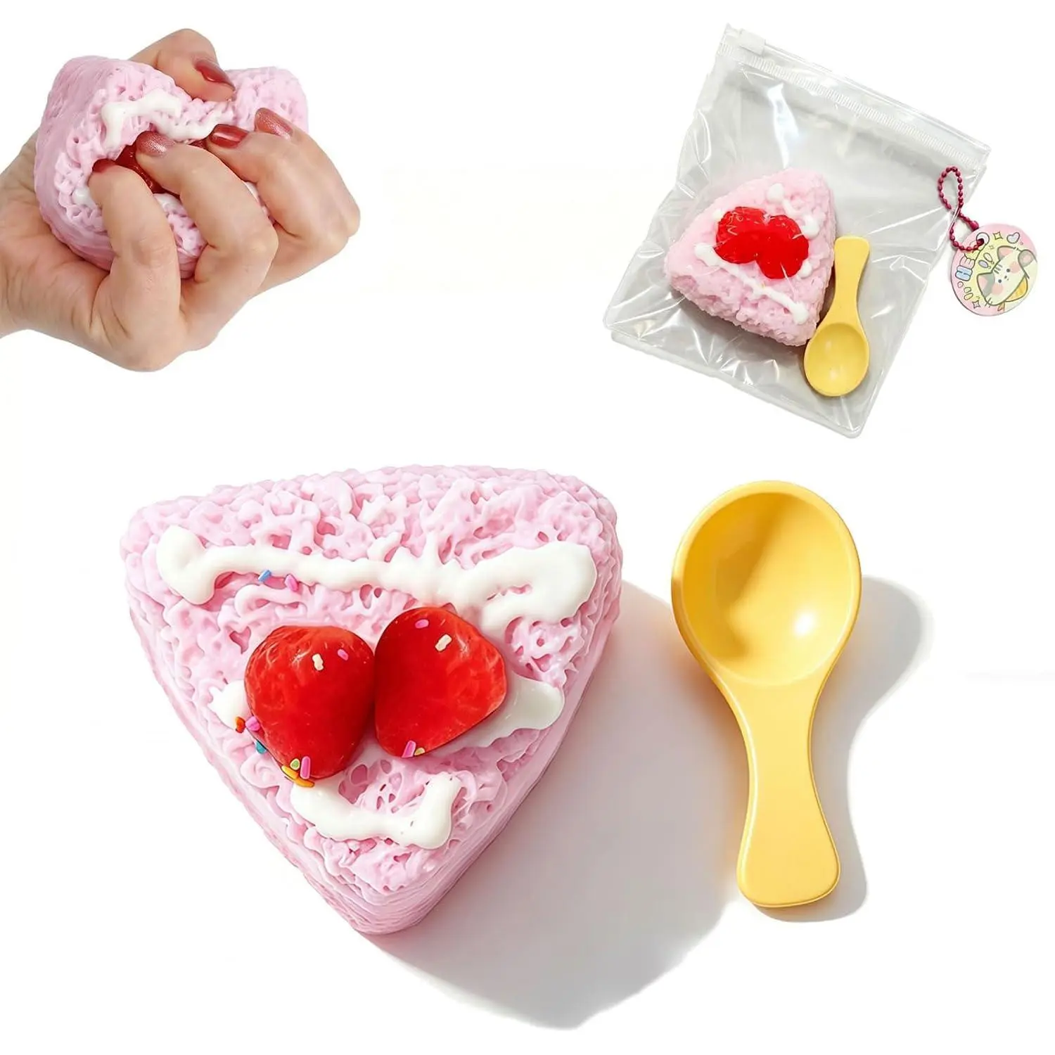 Strawberry Cake Taba Squishy Toy, Pink Fidget Slow Rising Squishy, Stress Relief Silicone Gift for Adults