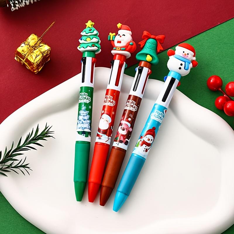 Christmas Ballpoint Pens Set, 4-Color Design with Santa Claus & Reindeer Patterns, Perfect Gift for Holiday Celebrations