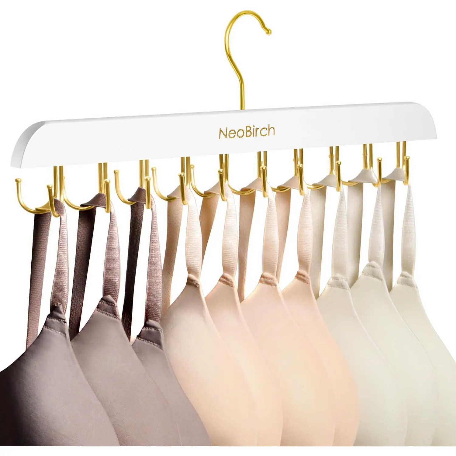 Wooden White Bra Hanger with 20 Hooks Space Saving Closet Organizer | Multi golden hooks hold  tops,belts, caps,camis, swimwear, hats, ties,scarves and lingerie neatly 360° rotating non-Slip