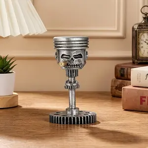 1pc Skull Piston Gear Statue, Unique Resin Gear Ornament, Suitable for Indoor And Outdoor Display
