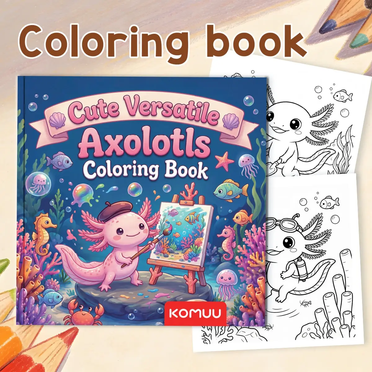 20cm X 20cm Square Hand-Drawn Coloring Book, Thick Wood Pulp Paper, Underwater Scenes, Durable Binding, Ideal for Art Class & Leisure Time