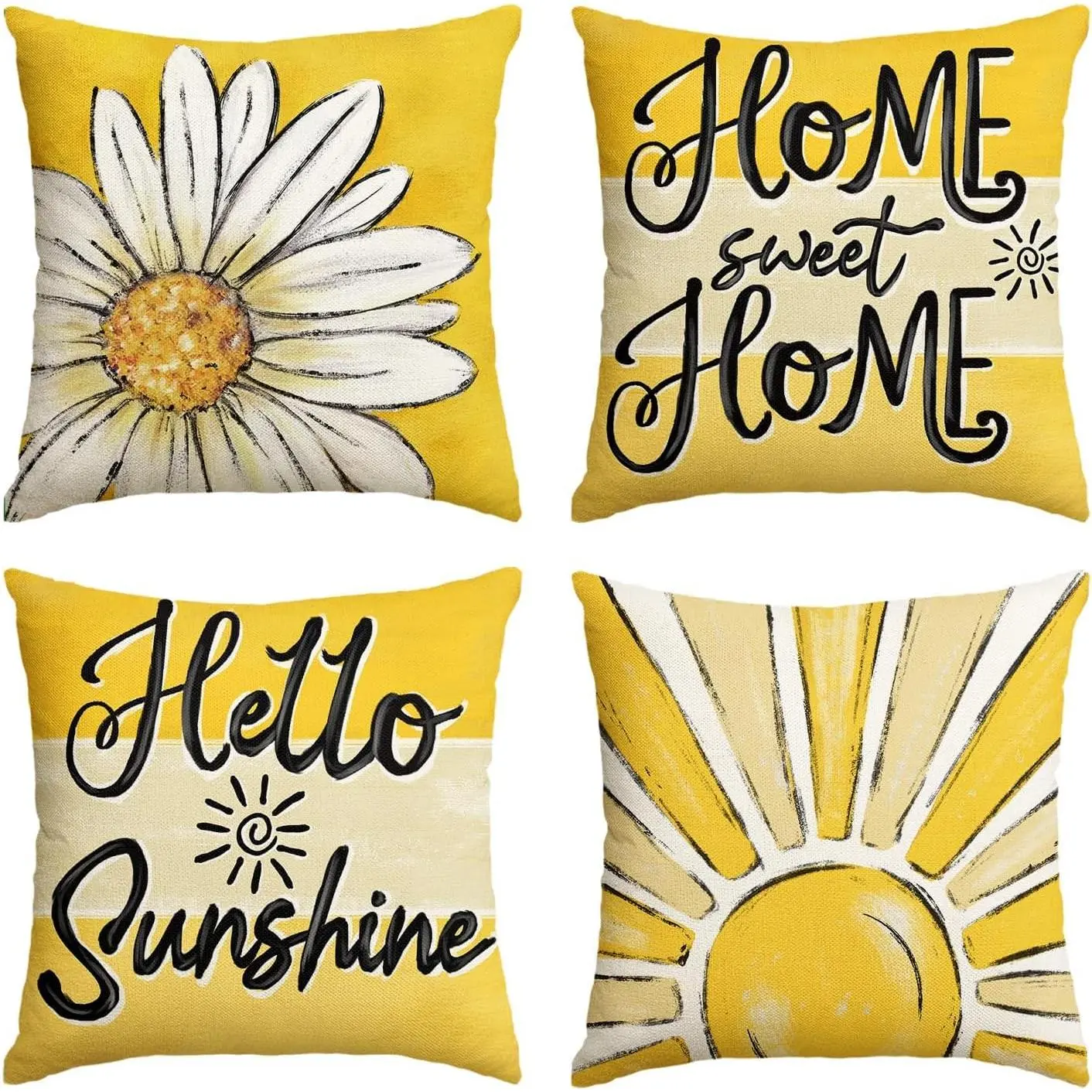 Sweet  Daisy Throw Pillow Covers, 20 x 20 Inch Spring Summer   Sunshine Cushion Case for  Sofa Couch Set of 4