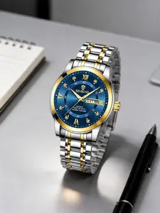 Men's Business Fashion Round Dial Analog Quartz Watch, Fashion Watch for Party, Daily Clothing Decor, Trendy All-match & Exquisite Watch for Birthday Gift with Box, Business Fashion Watches, Stainless Steel Wristwatch