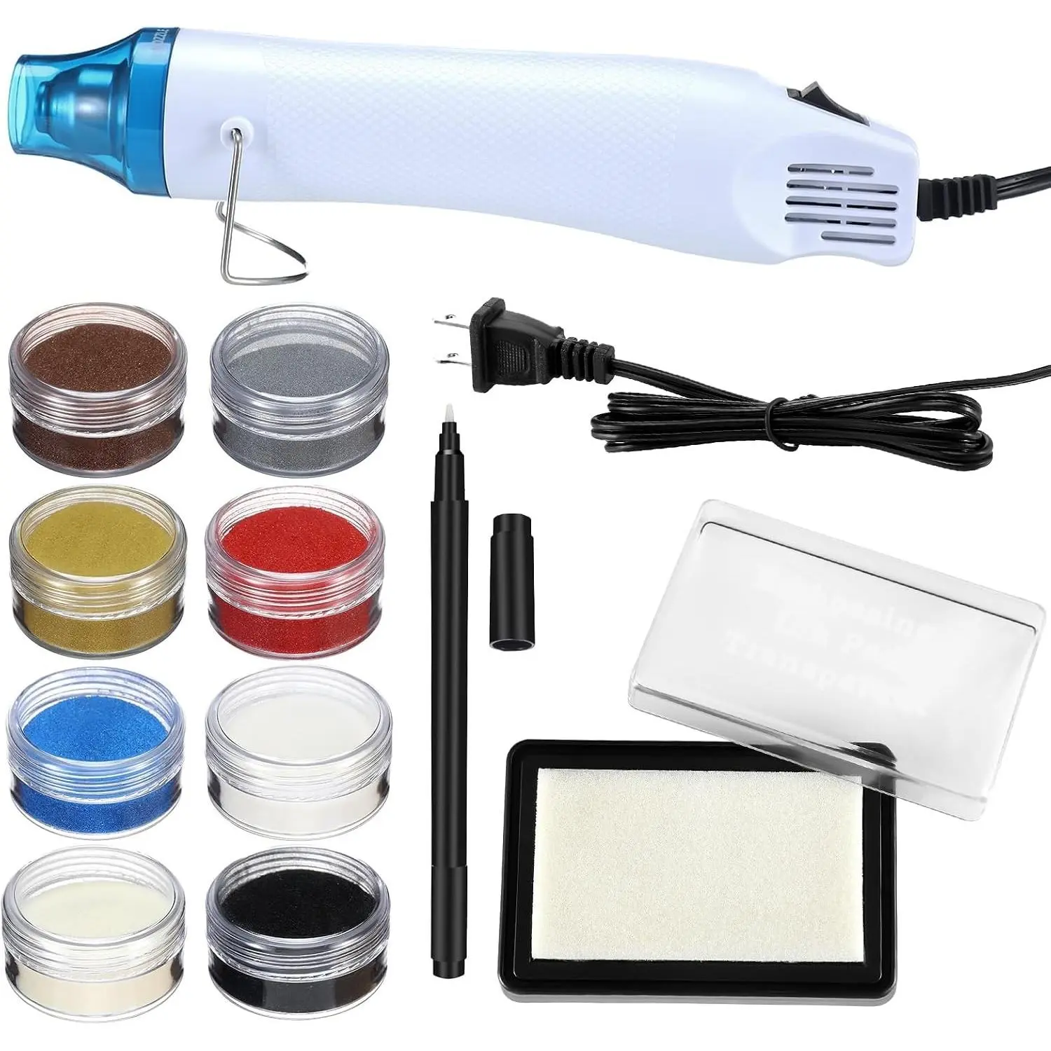 Embossing Kit with Heat Tool Bundle, 8 x 10ml Embossing Powders, Clear Embossings Pen and Ink Pad, Complete Embossings Kit for Starter Crafts