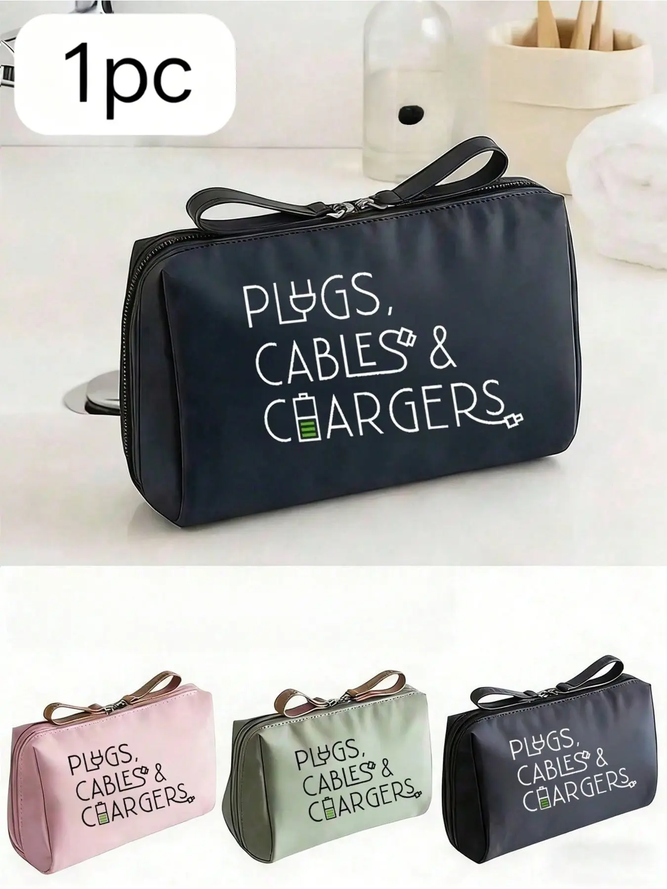 Travel Digital Accessories Storage Bag, Fun Letter Print Waterproof Small Pouch, Handheld Zipper Case, Data Cable Charger Organizer, Unisex Travel Gear, Tech Accessories Pouch, Travel Pouches