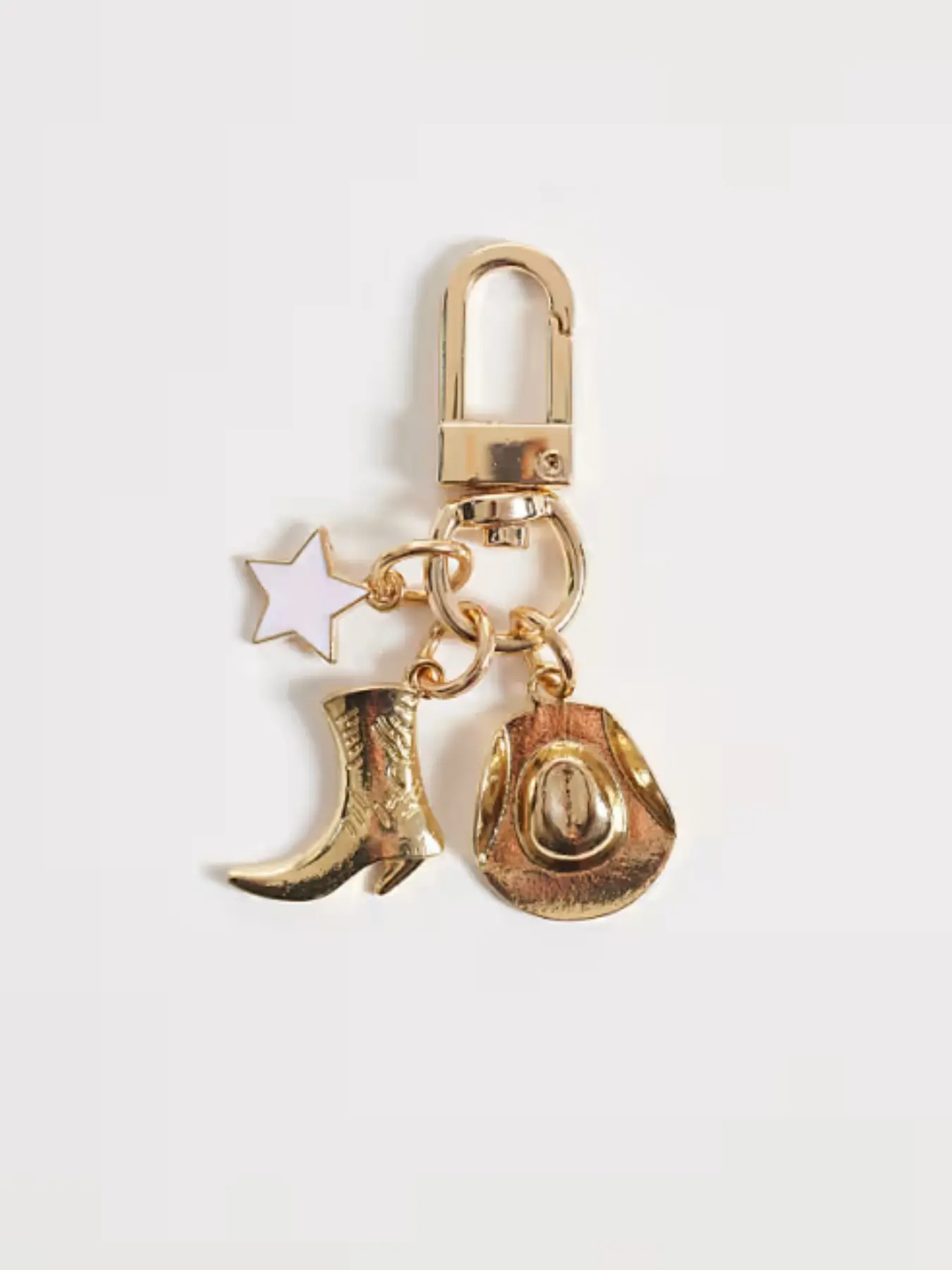 Vintage Western Cowboy Keychain Collectible, Gold Cowboy Hat Boots Star Charm Key Ring, Y2K Metal Bag Pendant Accessories Gift For Women