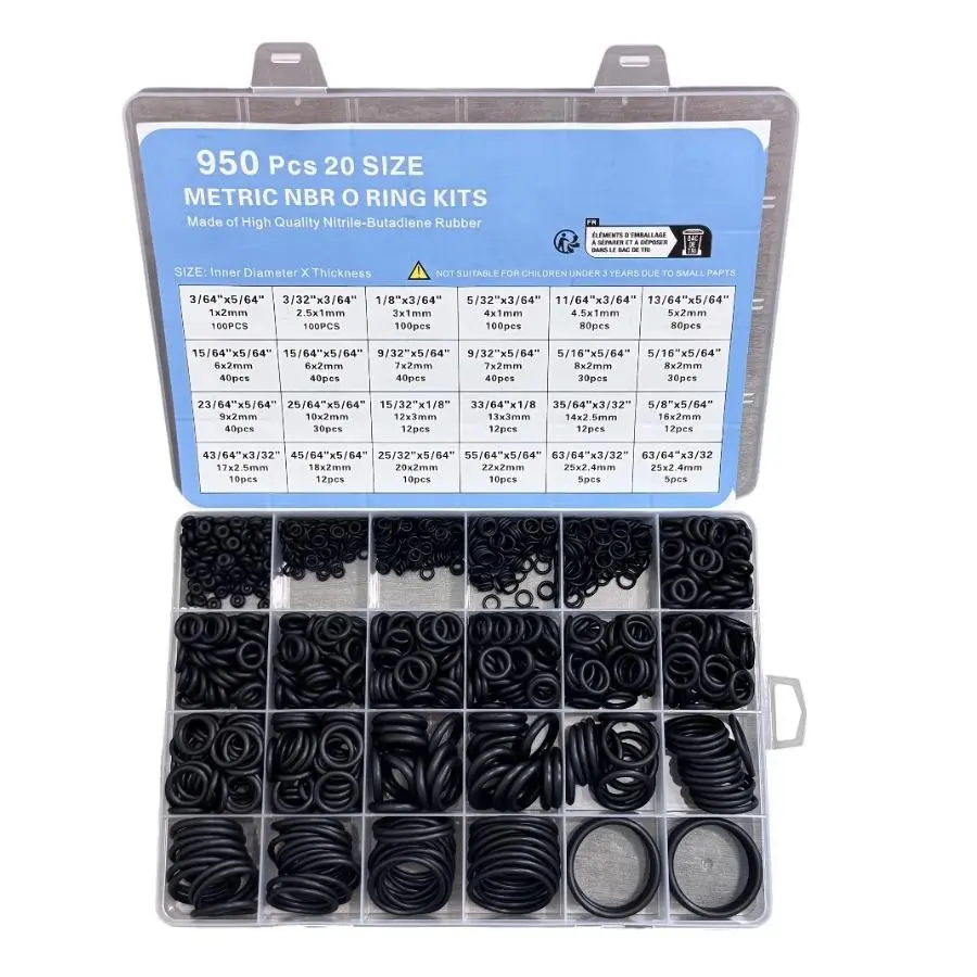 950 Pieces 20 Sizes Metric Nbr Rubber O-Ring Kit, Waterproof Oil Resistant Seals, Storage Box Included, Ideal for Auto, Plumbing, Hvac Repair