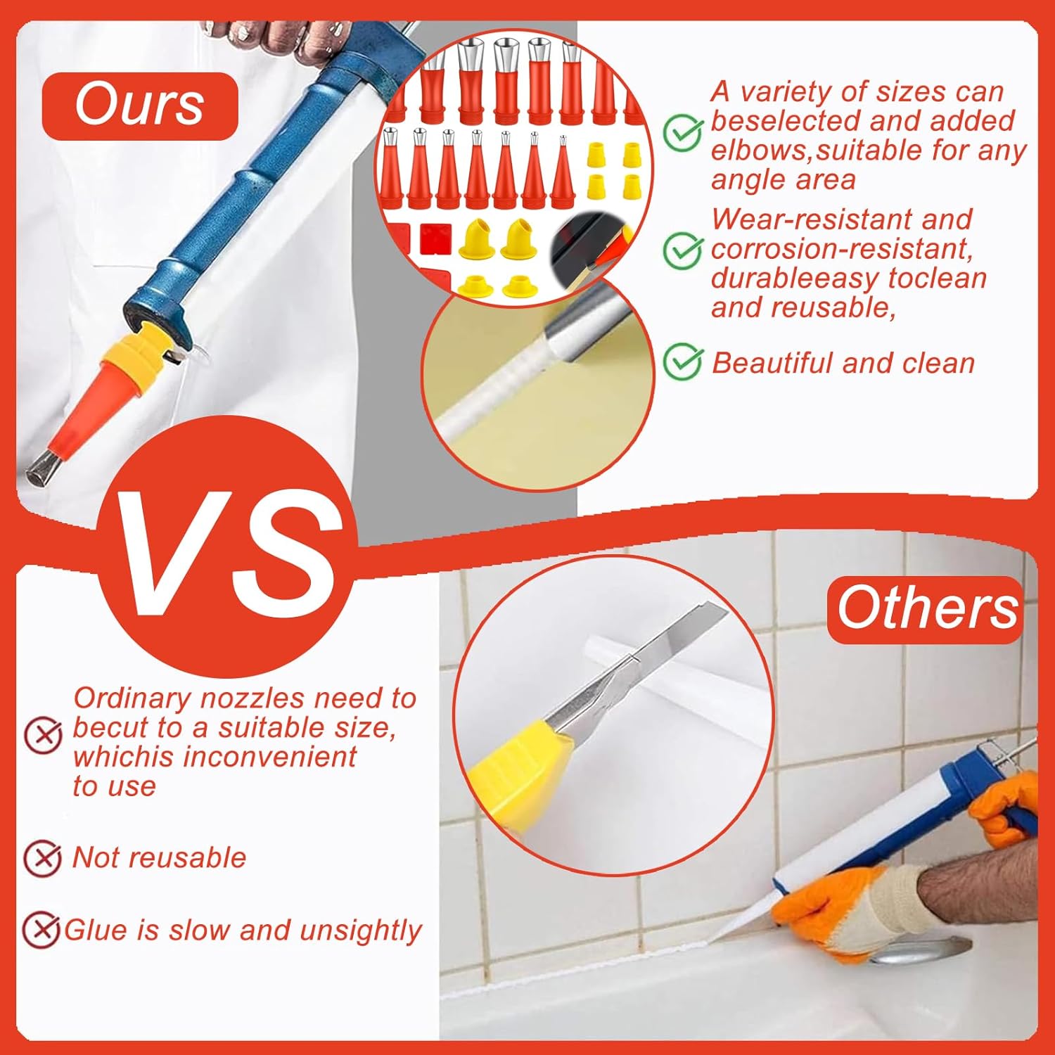 Stainless Steel Glue-Nozzle, 20pcs/set Integrated Detachable Base Structure Glue Gun-Nozzle, Sealing Glue Glass Glue Head, Grouting Tool Hardware