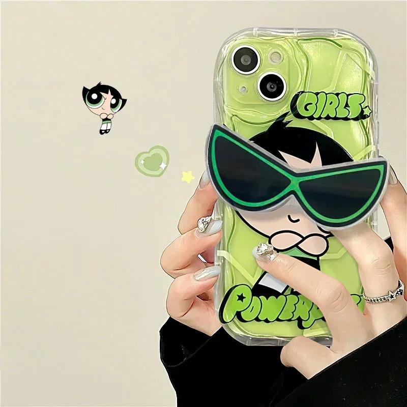 Glasses Bracket The P-Powerpuff Girls Wave Silicone Edge Case for iPhone 17 16 15 14 13 12 Mini 11 Pro Max XS X 8 7 Plus Cover