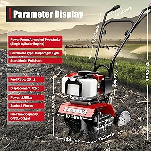 52CC Powerful Garden Tiller With Adjustable Depth For Farm Cultivation home essentials