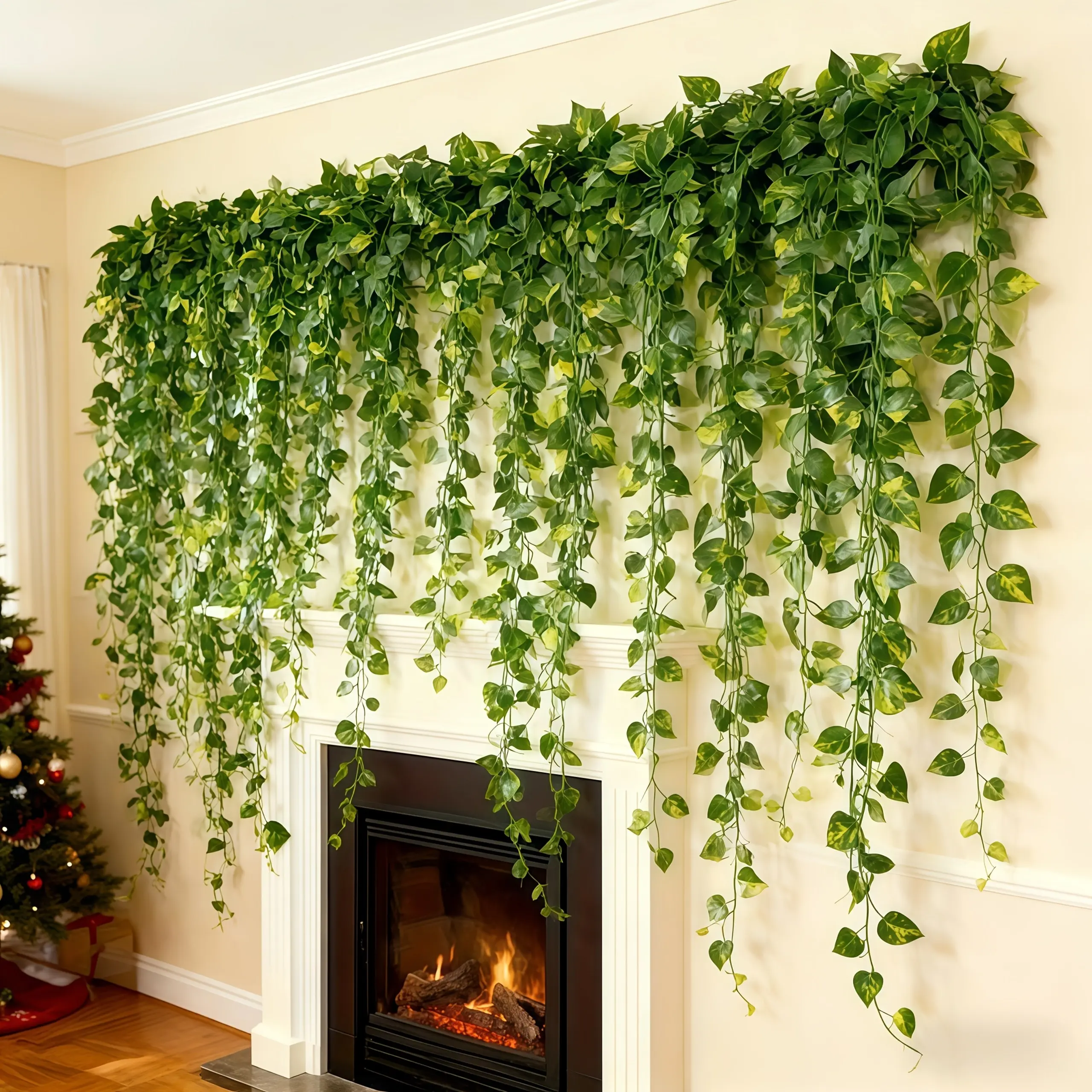 12 pieces of outdoor green ivy leaf wall hangings - DIY artificial garland for home, garden, and wedding parties - Artificial simulated green plants, suitable for realistic greenery decoration both indoors and outdoors,