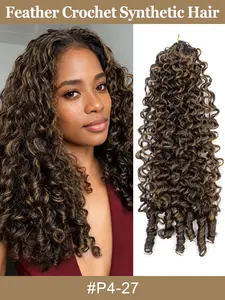 Burmese Curly Crochet Hair Synthetic Fiber Hair Crochet Hair 28 Inch 60g Feather Crochet Synthetic Fiber Hair For Women Pre-Separated Invisible Wet And Way Crochet Hair Extensions Natural Black
