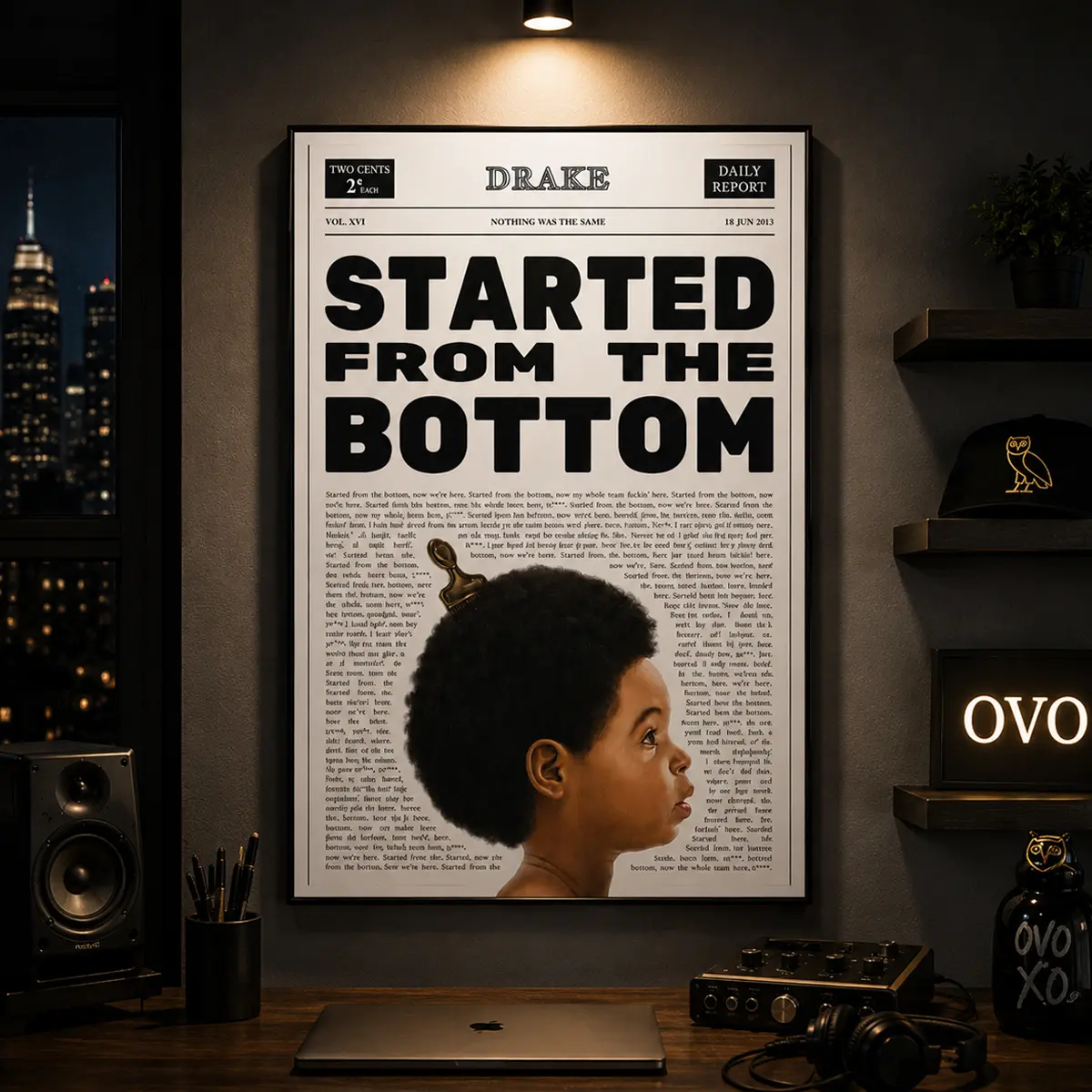 Hip Hop Wall Art, Music Wall Decor, Rap Music Poster, Album Cover Art, Vintage Music Poster, Drake, Started From The Bottom, Nothing Was The Same, Wall Print, Aesthetic Room Decor, Music Lover Gift, Record Collector Decor